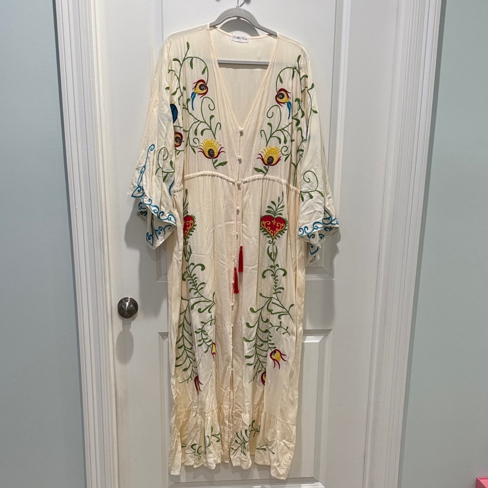 Embroidered Cream Maxi Dress